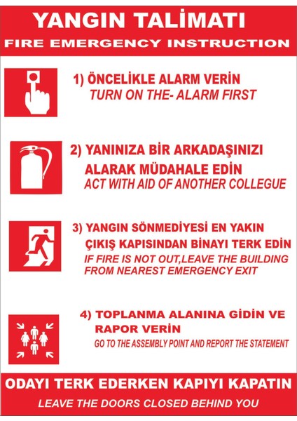 Yangın Talimatı Uyarı Levhası