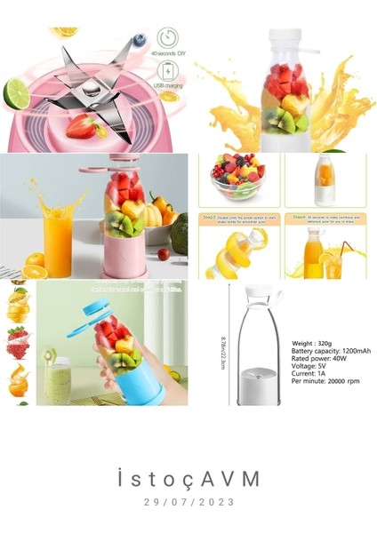 Mini Taşınabilir Şarjlı Meyve Sebze Blender Mavi Hafif ve Pratik Kullanım