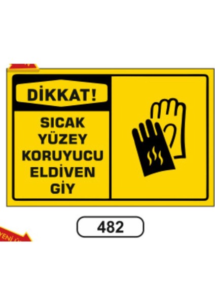 Dikkat Sıcak Yüzey Koruyucu Eldiven Giy Uyarı Ikaz Levhası
