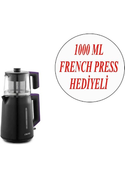 Siyah 1000 ml Çay ve French Press Seti, Şık ve Kullanışlı Tasarım