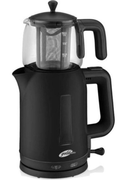 2200 W Papatya Çay Makinesi Cam Demlikli Siyah