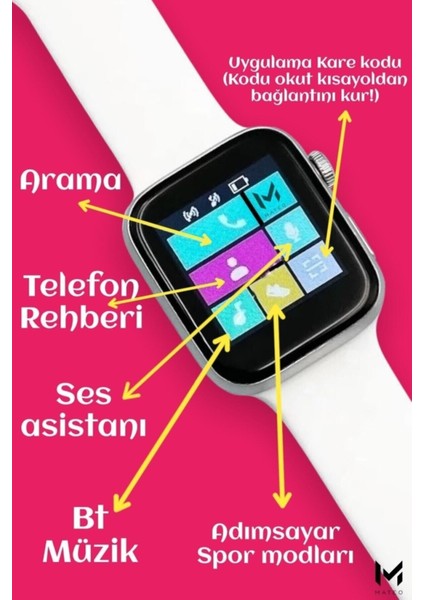 Renkli Akıllı Saat, Nabız ve Tansiyon Ölçer, Arama, Çift Tuş, Uyumluluk, Son Sürüm modelleri