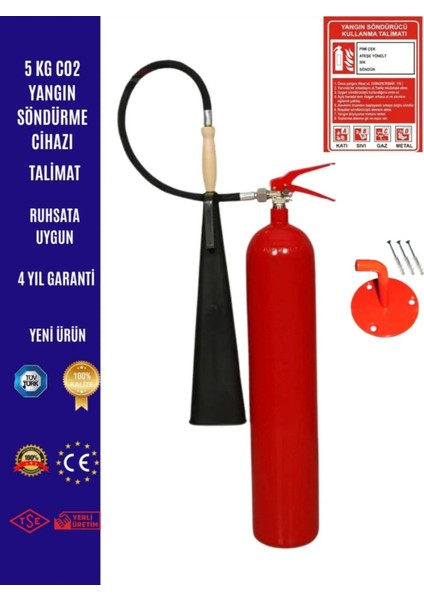 5 kg Co2 Yangın Söndürme Cihazı+Talimat+Askı Demiri