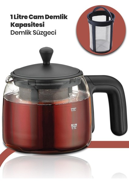 2200W Cam Demlikli Bpa Içermeyen Çay ve Su Isıtıcı, Siyah modelleri