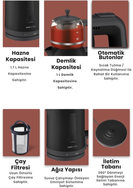 2200W Cam Demlikli Bpa Içermeyen Çay ve Su Isıtıcı, Siyah indirimleri