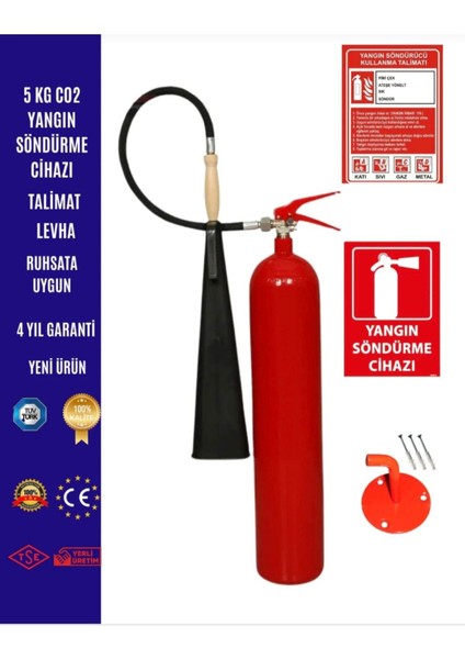 5 kg Co2 Yangın Söndürme Cihazı+Talimat+Levha+Askı Demiri