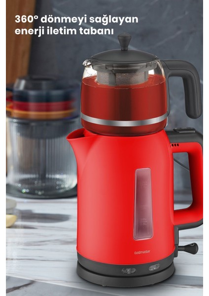 Kırmızı 2200W Cam Demlikli Çay ve Su Isıtıcı, Sağlıklı ve Şık Tasarım indirimleri