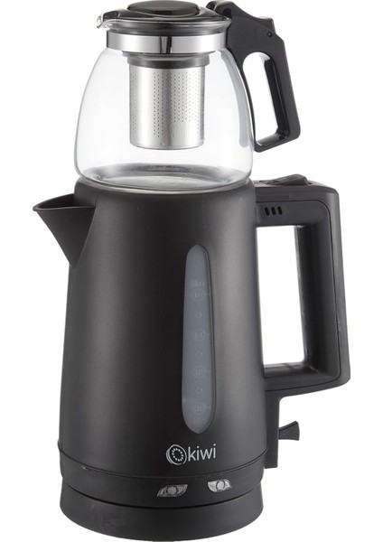 Çay Makinesi, 1.8 L Kettle ve 0.9 L Demlik, Siyah, Çok Renkli