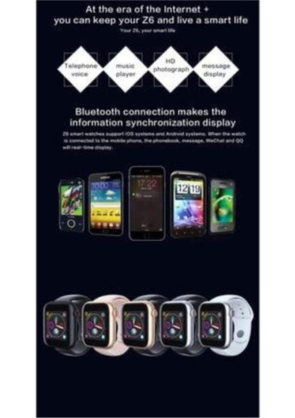 Siyah Z6 Akıllı Saat Kameralı, Konuşma, Sim Kartlı, Bluetooth, Garantili indirimleri