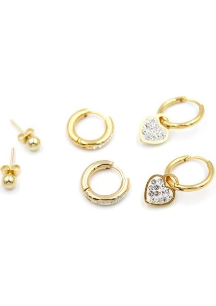 Çoklu Kalp Halka Küpe - Altın