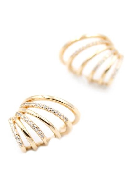 2'li Taşlı Kıkırdak Küpe - Rose