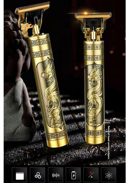 Şarjlı Gold Ejderha Motifli Saç Sakal Kesme ve Traş Makinesi modelleri