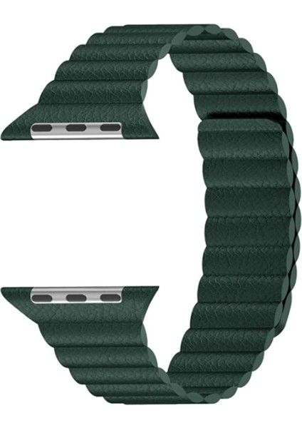 Koyu Yeşil Deri Saat Kayışı 44 Mm, Şık ve Rahat Tasarım