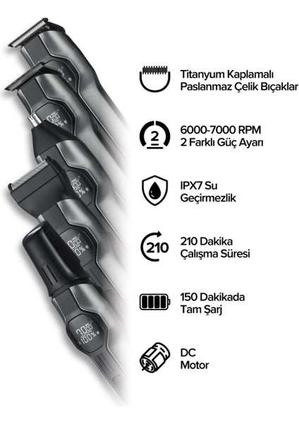 Gri 14'ü 1 Arada Su Geçirmez Erkek Bakım Seti Çok Fonksiyonlu fırsatları