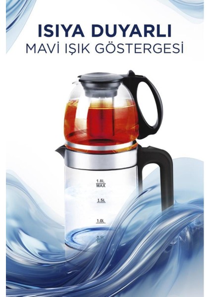 Cam Çay Makinesi Kettle 1500W Ledli 1.8l Su Isıtıcı Beyaz modelleri