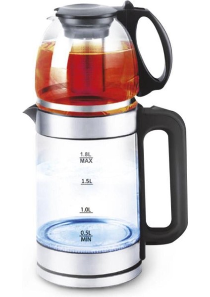 Cam Çay Makinesi Kettle 1500W Ledli 1.8l Su Isıtıcı Beyaz indirimleri