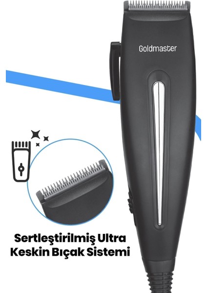 Güçlü Motorlu Sessiz Ayarlanabilir Kablolu Saç ve Sakal Kesme Makinesi Siyah