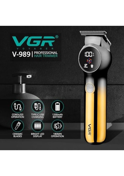 V-989 Çok Fonksiyonlu Islak ve Kuru Tıraş Makinesi Pil Göstergeli Turbo Özellikli
