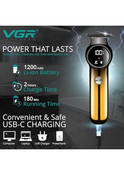 V-989 Çok Fonksiyonlu Islak ve Kuru Tıraş Makinesi Pil Göstergeli Turbo Özellikli