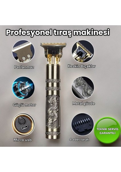 Altın Sarısı Metalik Desenli Profesyonel Tıraş Makinesi