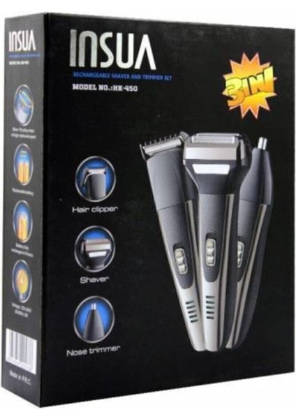 Siyah 3 Başlıklı Profesyonel Traş Makinesi HK-4503 Pürüzsüz ve Konforlu Kesim