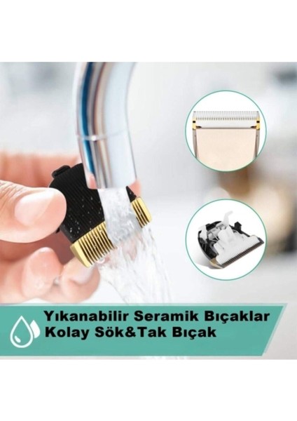 Yp 6066 Seramik Bıçaklı Profesyonel Şarjlı Saç Sakal Tıraş Makinesi 9 Ayar (Yedek Bataryalı)