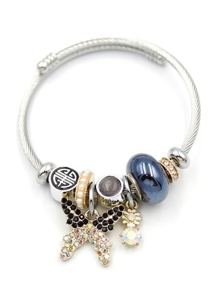 Çelik Charmlı Kelebek Bileklik - Siyah fiyatları