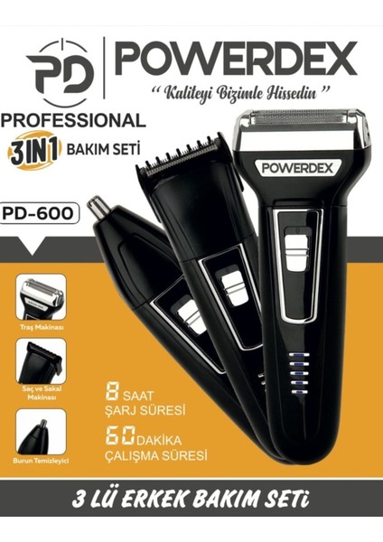 Üç Başlıklı Çok Fonksiyonlu Elektrikli Traş Makinesi Siyah