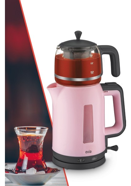 Pembe Elektrikli Çay ve Su Isıtıcı, Cam Demlik, 2200W, Sağlıklı Kullanım fiyatları