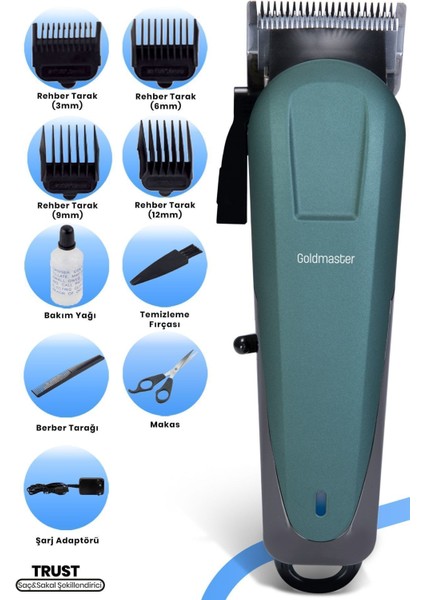 Hızlı Şarj Erkek Bakım Seti Kablolu ve Kablosuz Kullanım Adaptörlü Yeşil