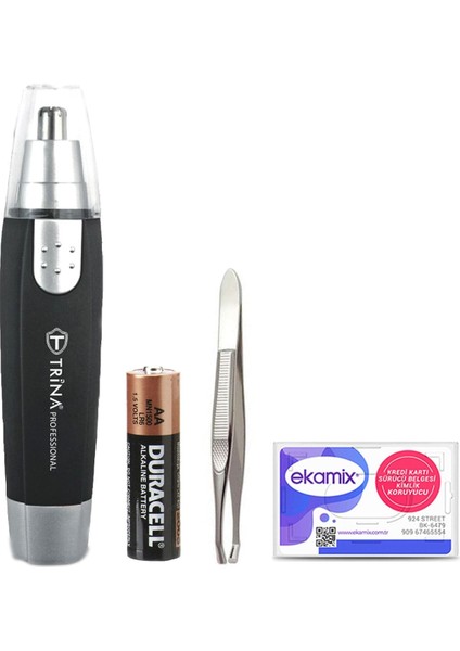 Pratik Burun ve Kulak Kılı Kesme Makinesi Siyah li Pil ve Cımbız Dahil