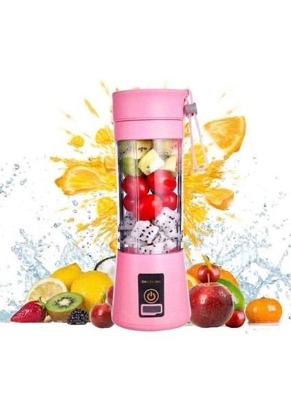 Pembe Taşınabilir El Blenderi 380 ml USB Şarjlı