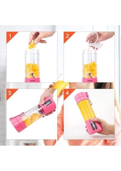 Pembe Taşınabilir El Blenderi 380 ml USB Şarjlı modelleri