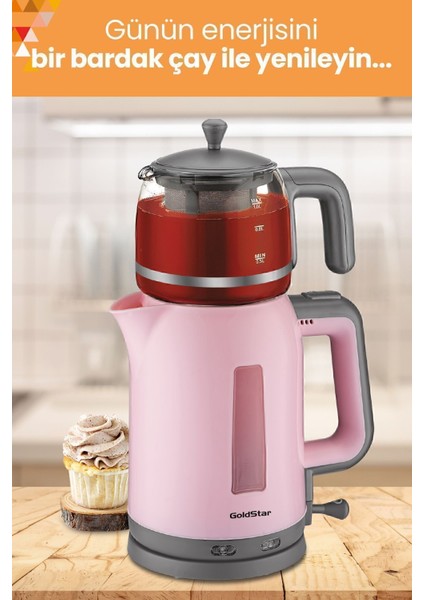 Pembe Çay Makinesi ve Su Isıtıcısı, 2200W, Cam Demlikli, Pratik ve Şık Tasarım indirimleri