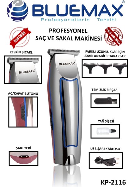 Keskin Bıçaklı Ense Saç ve Sakal Profesyonel Tıraş Makinesi Gri