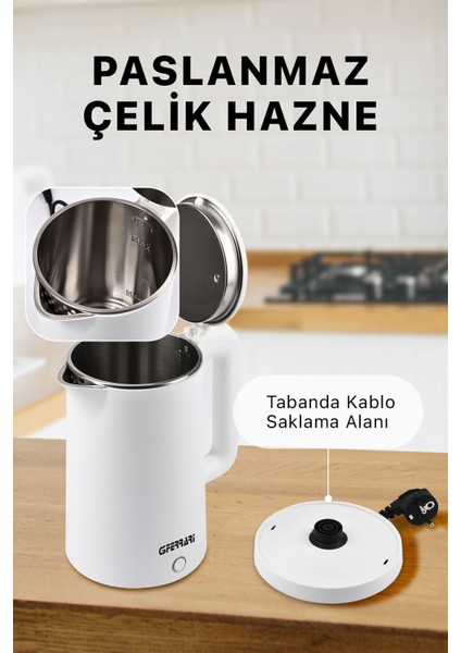 Beyaz 1.8l Paslanmaz Çelik El Yakmaz Su Isıtıcı Kettle fiyatları