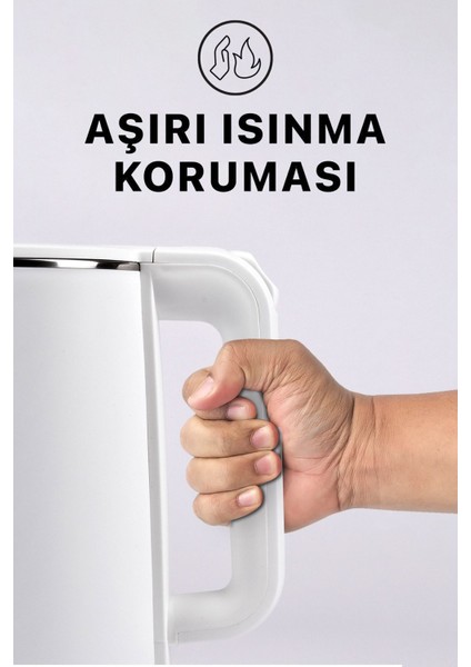 Beyaz 1.8l Paslanmaz Çelik El Yakmaz Su Isıtıcı Kettle modelleri