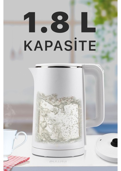 Beyaz 1.8l Paslanmaz Çelik El Yakmaz Su Isıtıcı Kettle indirimleri