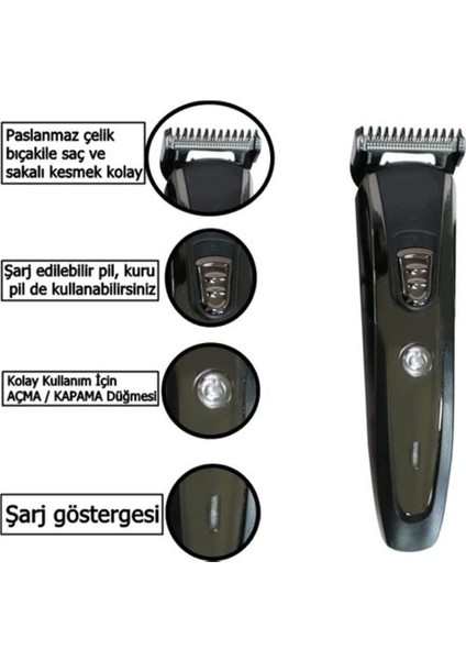 Şarjlı Saç ve Sakal Tıraş Makinesi Seti Siyah Kolay Kullanım modelleri