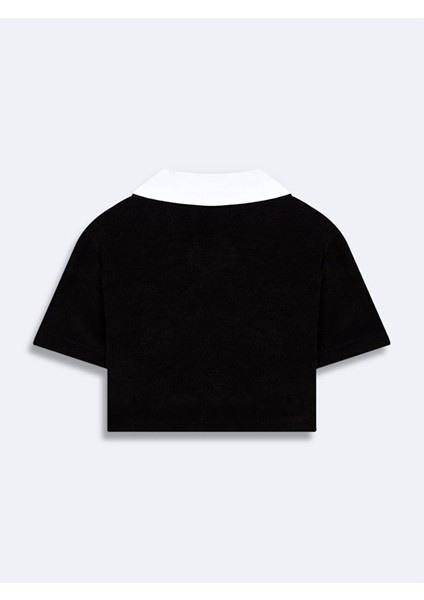 Havlu Kumaş Grafik Crop Kısa Kollu Siyah T-Shırt fiyatları