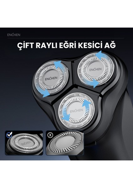 Çift Yönlü Kavisli Bıçaklı Şarjlı Erkek Tıraş Makinesi Siyah