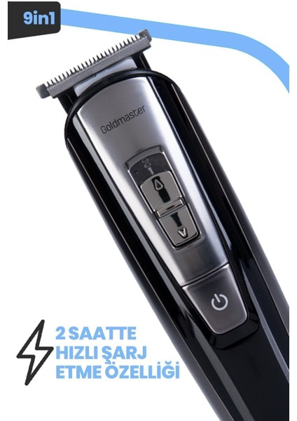 9'lu Erkek Bakım Seti Kablolu ve Kablosuz Siyah Çok Fonksiyonlu