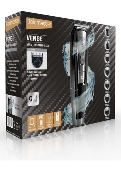 9'lu Erkek Bakım Seti Kablolu ve Kablosuz Siyah Çok Fonksiyonlu