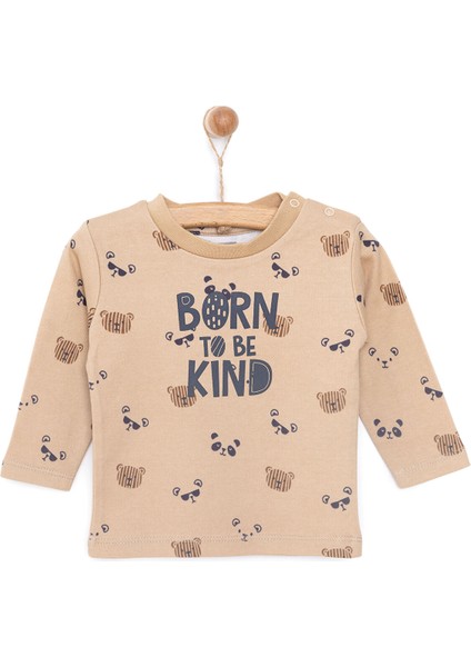 Basic Ayı Baskılı Interlok Uzun Kol Tshirt Erkek Bebek