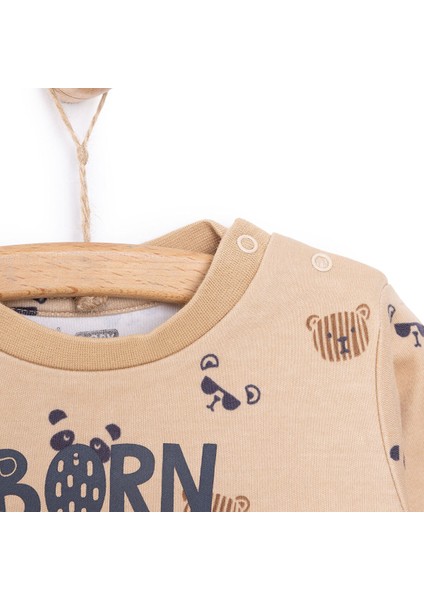 Basic Ayı Baskılı Interlok Uzun Kol Tshirt Erkek Bebek modelleri
