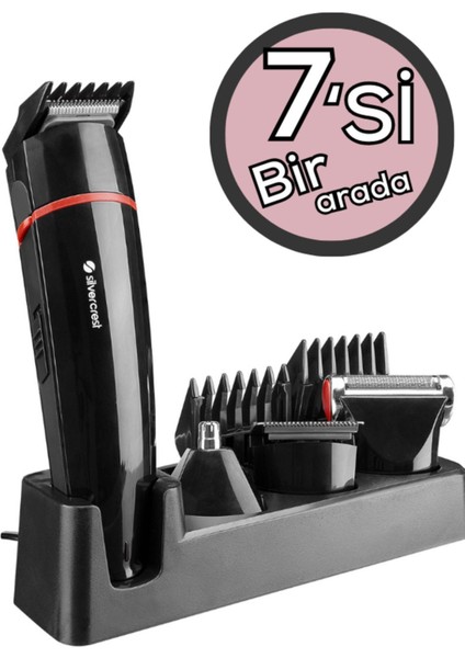 Siyah 7'li Erkek Bakım Seti Hızlı Şarjlı Saç Sakal Tıraş ve Kulak Burun Aleti