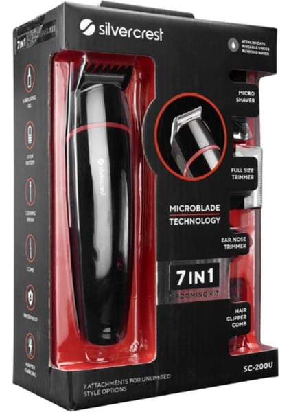 Siyah 7'li Erkek Bakım Seti Hızlı Şarjlı Saç Sakal Tıraş ve Kulak Burun Aleti