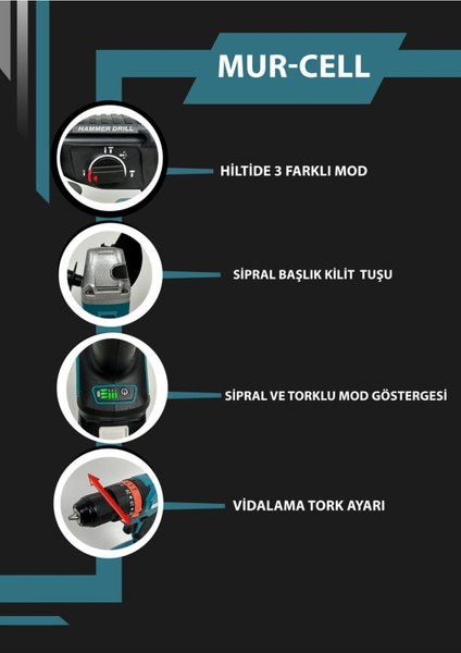 Şarjlı 4'lü Matkap Seti, Darbeli, Torklu, Spiral ve Hiltli, Çok Amaçlı Kullanım