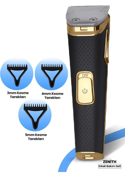 Çift Port Şarj Girişli Erkek Bakım Seti Kablolu ve Kablosuz Kullanım Siyah