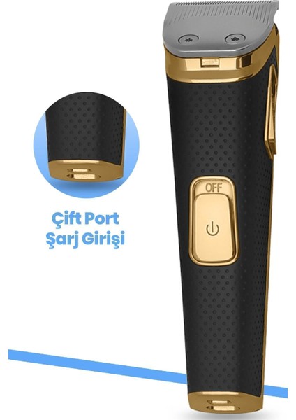 Çift Port Şarj Girişli Erkek Bakım Seti Kablolu ve Kablosuz Kullanım Siyah